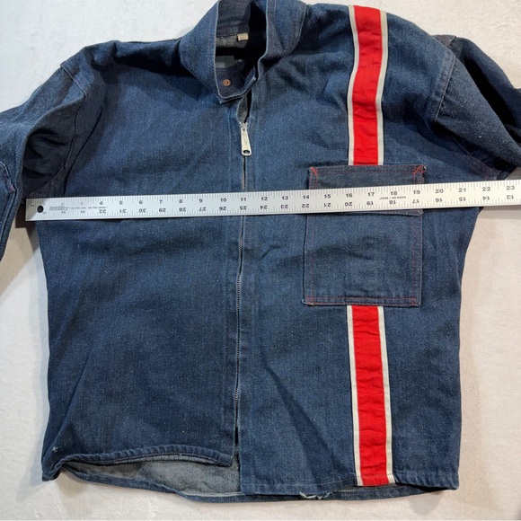 Vintage 60’s Cafe Racer Denim Moto Jacket with Red Stripe - Picture 4 of 6